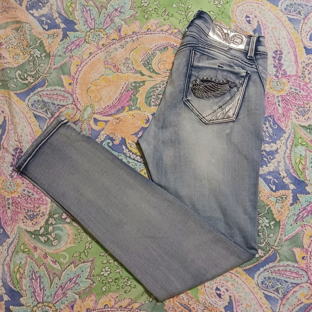 VO Virgin Jeans Women's Size 30 Sexy Fit Low Rise Skinny Embellished Light Wash
